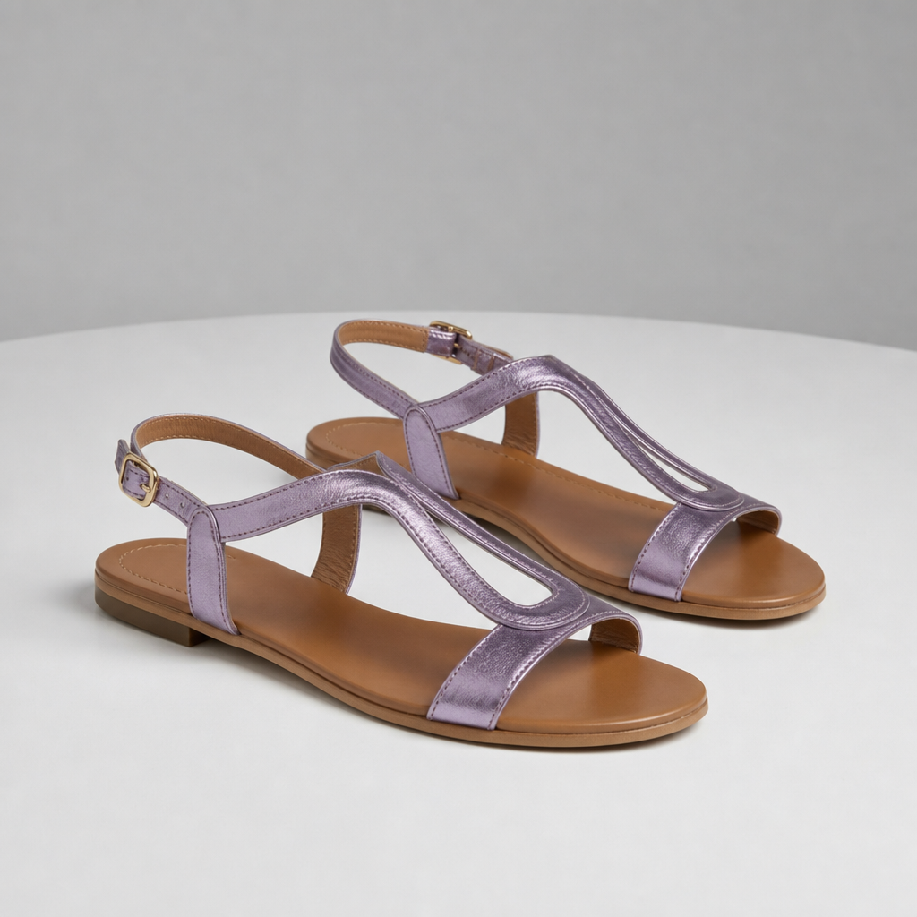 Palamos Metallic T-Strap Sandals in Lavender