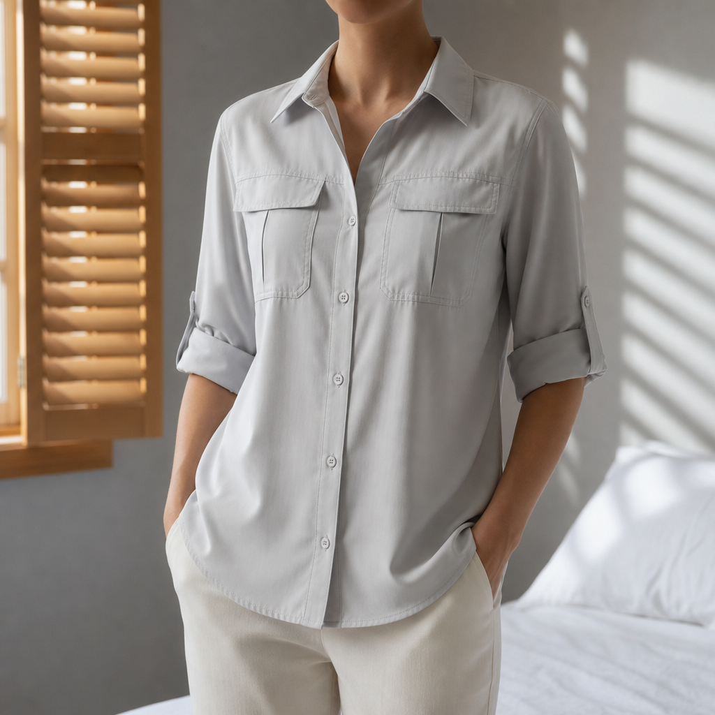 Frigiliana Roll-Sleeve Outdoor Shirt in Light Grey