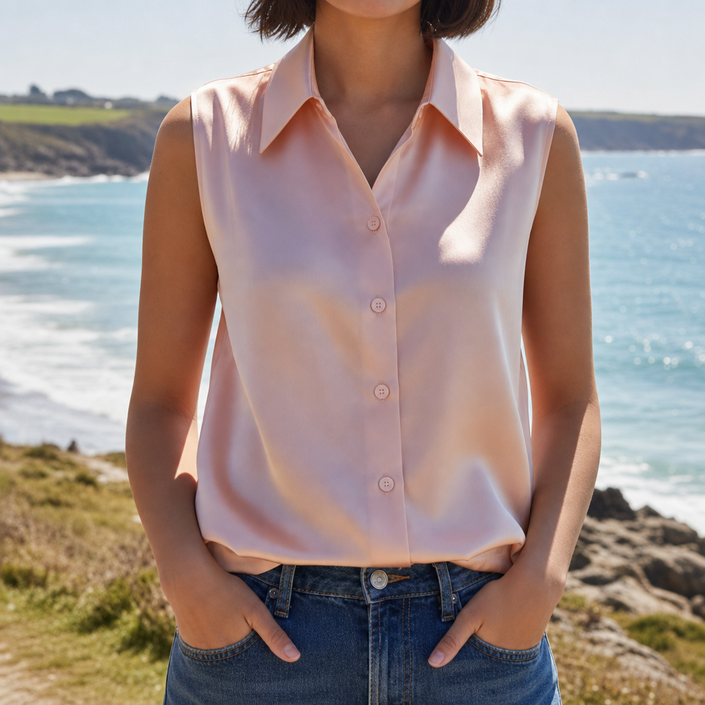 Hvar Satin Sleeveless Blouse in Pink