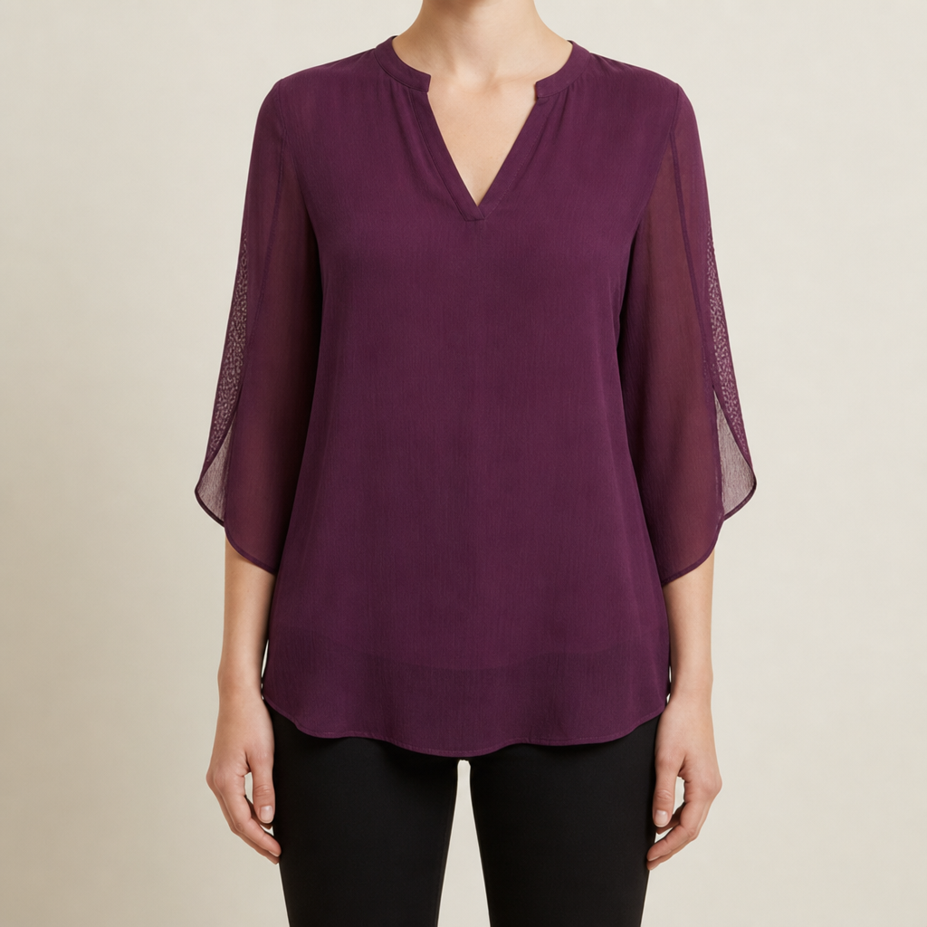 Nimes Split Sleeve Tunic Blouse in Purple