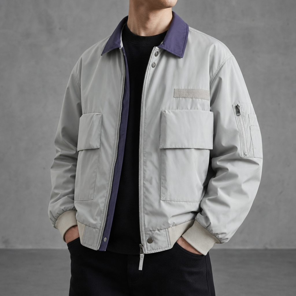 Hydra Military Utility Bomber Jacket in Silver
