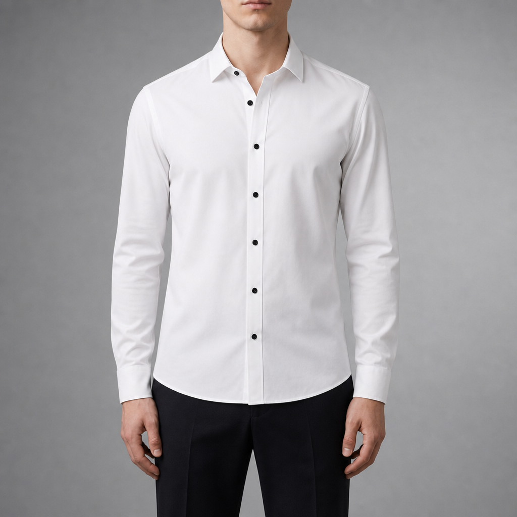 Cefalu Slim Fit Dress Shirt in White (Black Buttons)