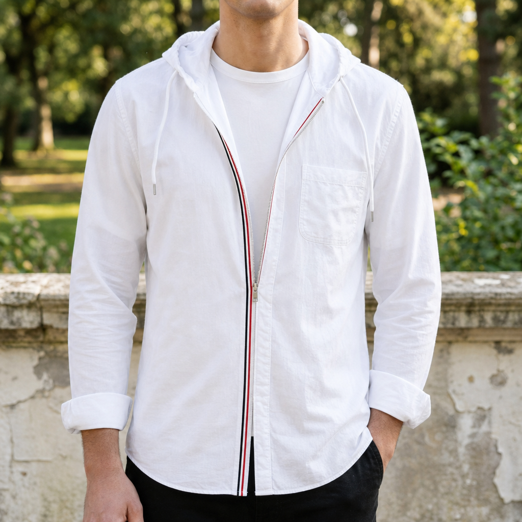 Tarragona Hooded Zip Shirt in White