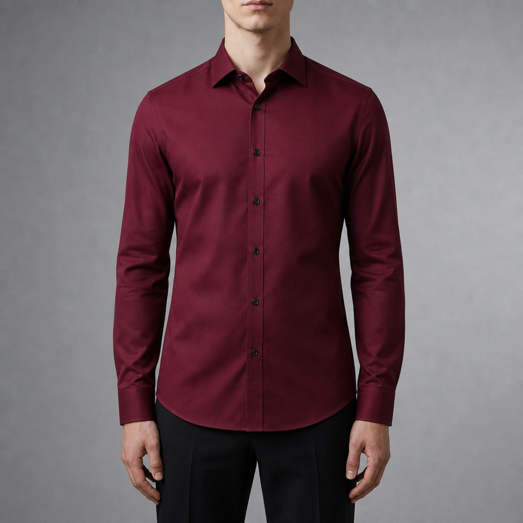 Cefalu Slim Fit Dress Shirt in Wine Red