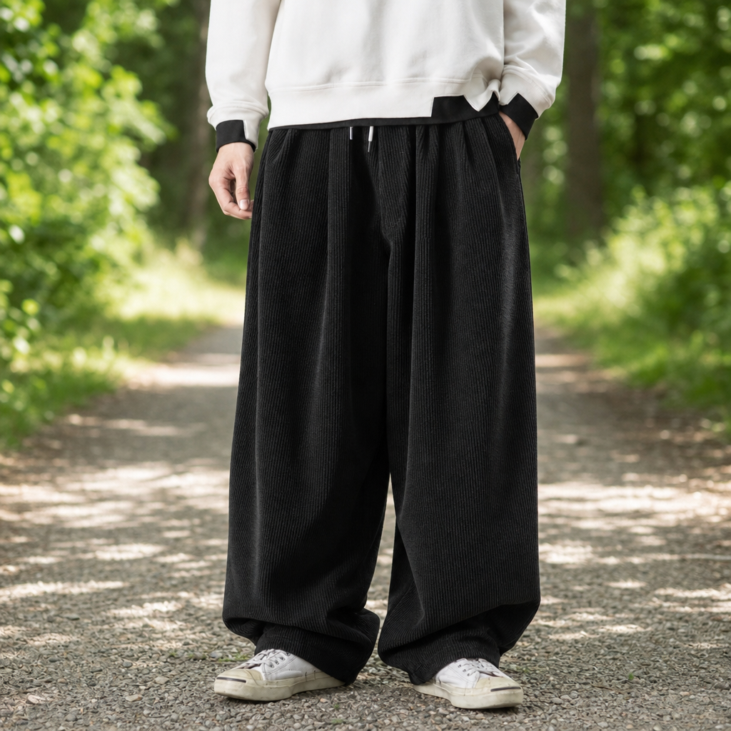Santander Wide Leg Corduroy Pants in Black