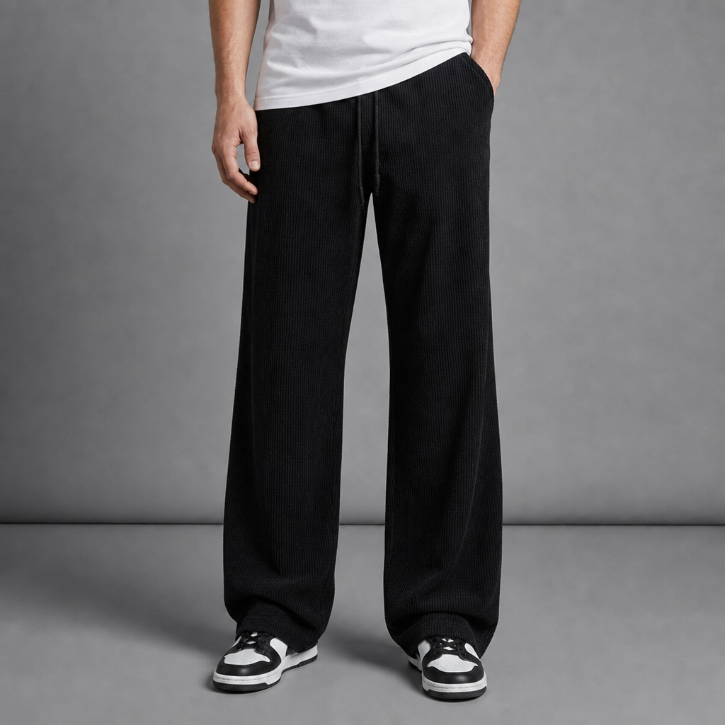 Marvao Wide Leg Corduroy Pants in Black