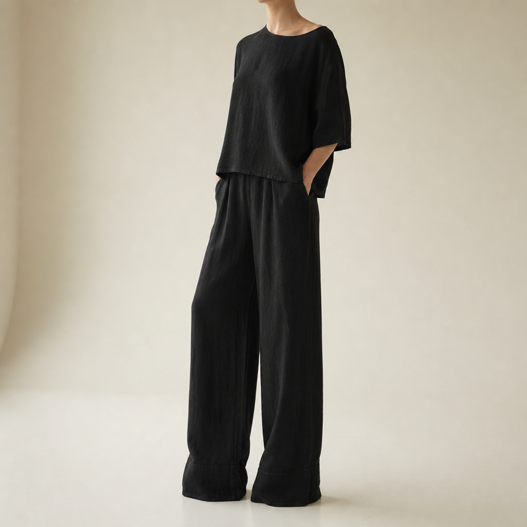 Skyros Linen Relaxed Matching Set in Black