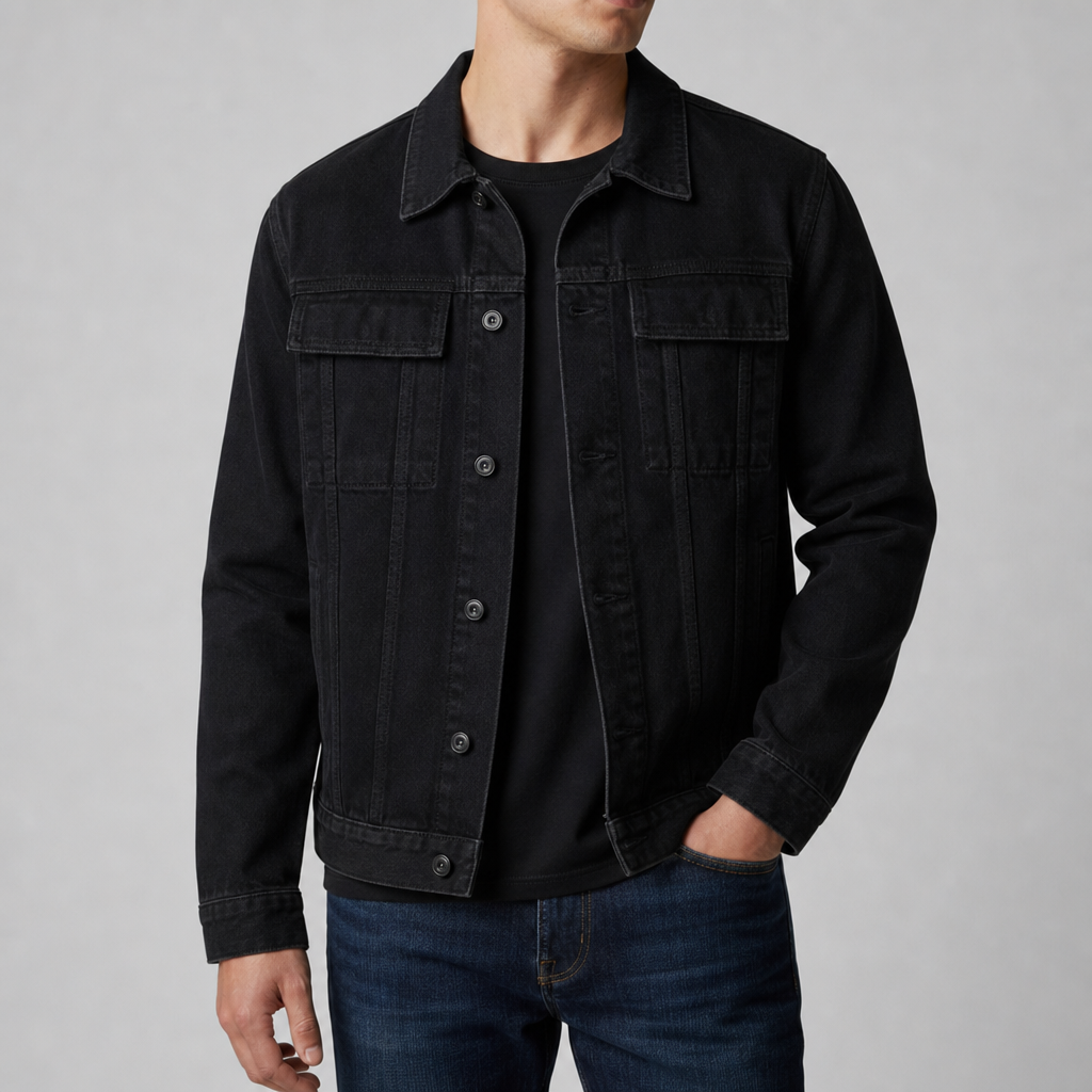 Collioure Brown Denim Barn Jacket in Black