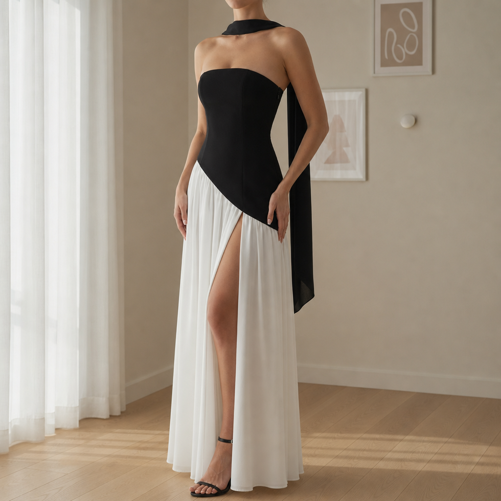 Gaeta Scarf Neck Maxi Dress in Black
