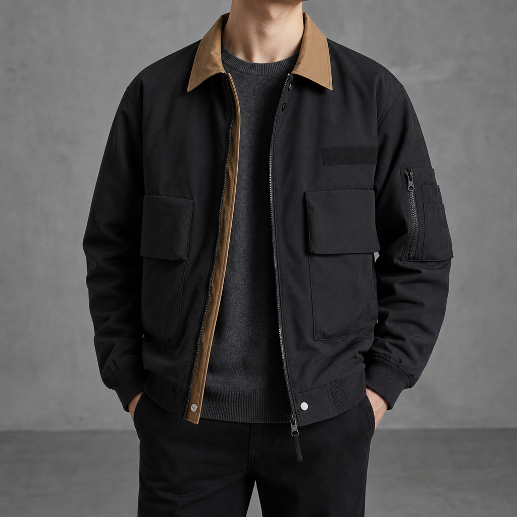 Hydra Military Utility Bomber Jacket in Black