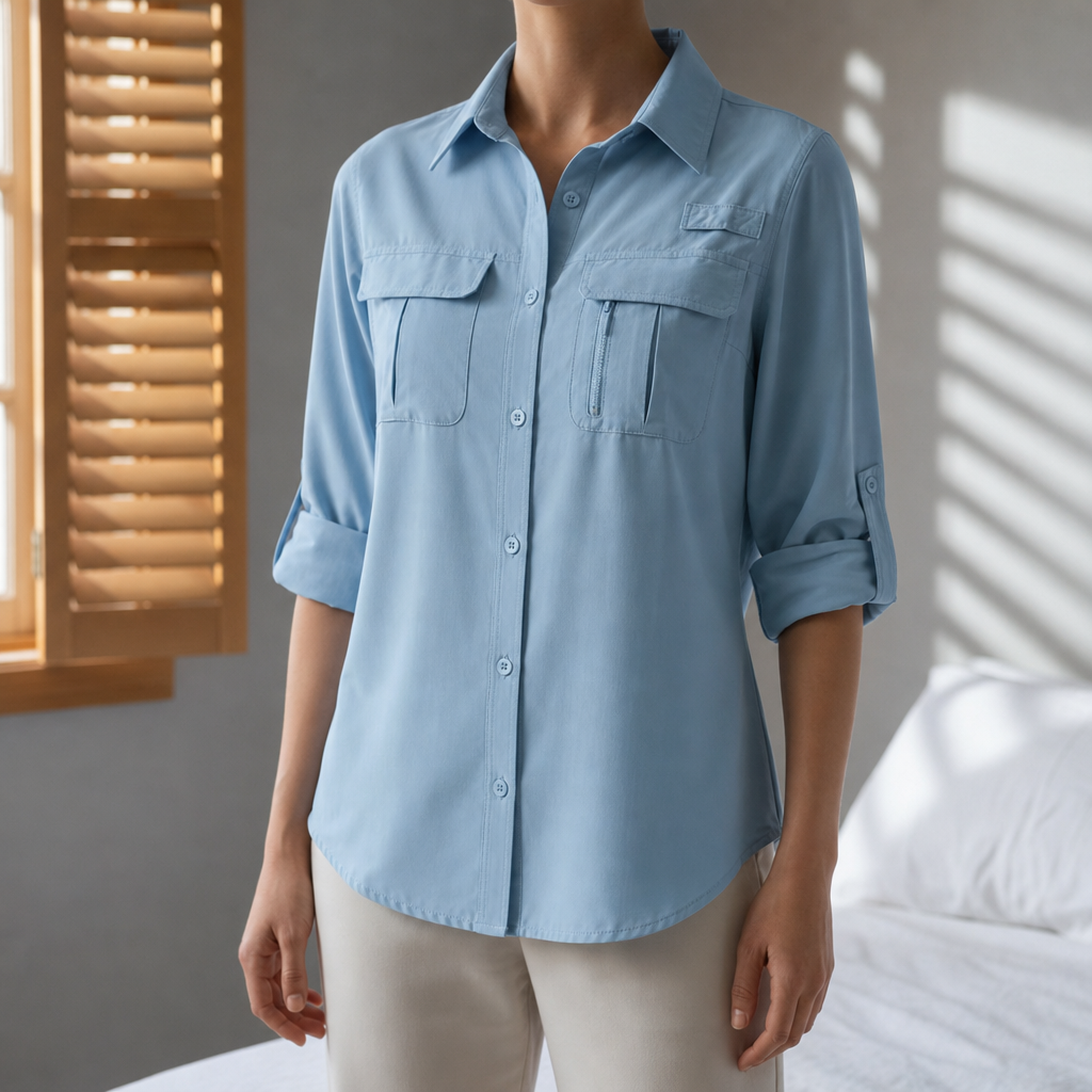 Frigiliana Roll-Sleeve Outdoor Shirt in Blue