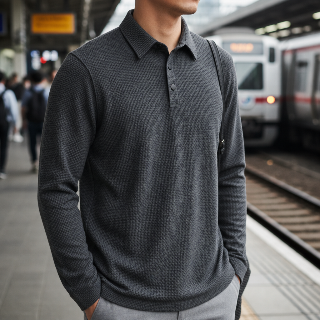 Skopelos Textured Silk Polo in Charcoal