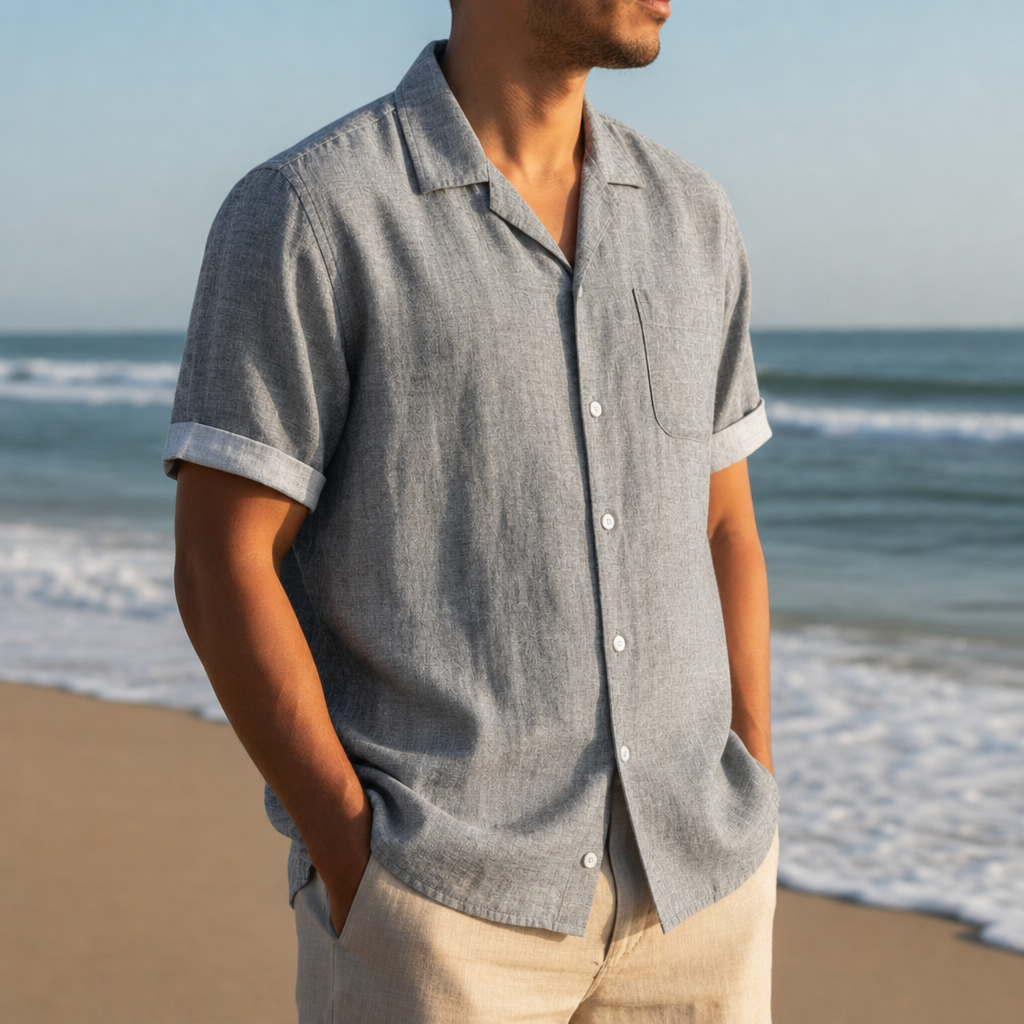 Nerja Linen Short Sleeve Shirt in Gray