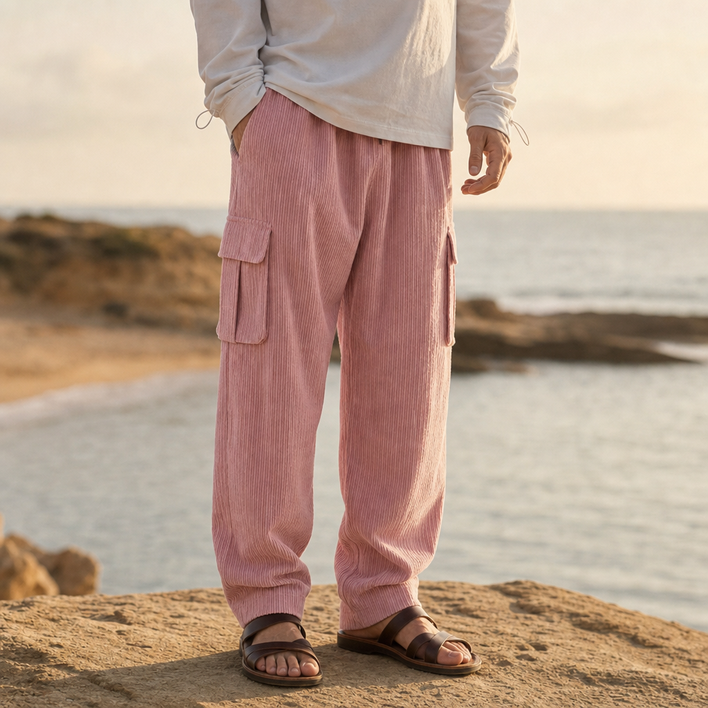 Sifnos Corduroy Cargo Pants in Dusty Pink