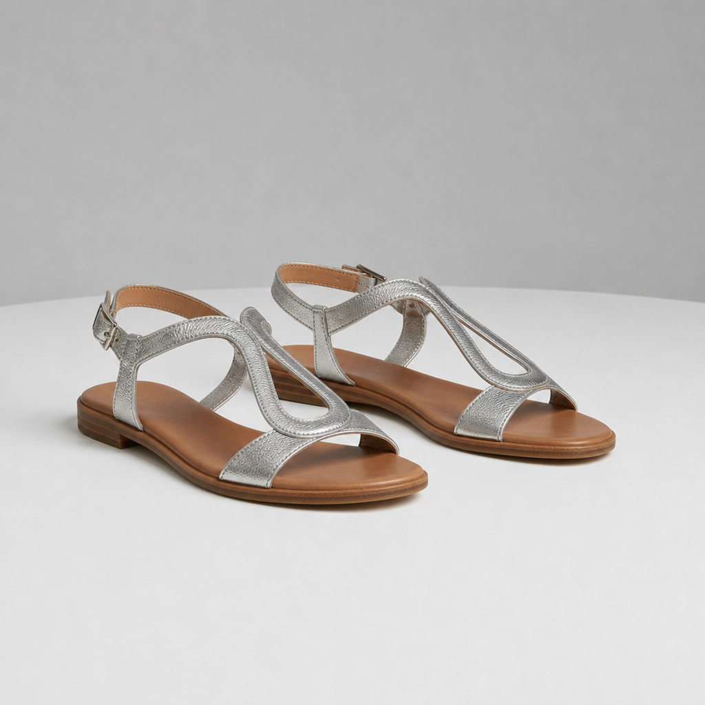 Palamos Metallic T-Strap Sandals in Silver