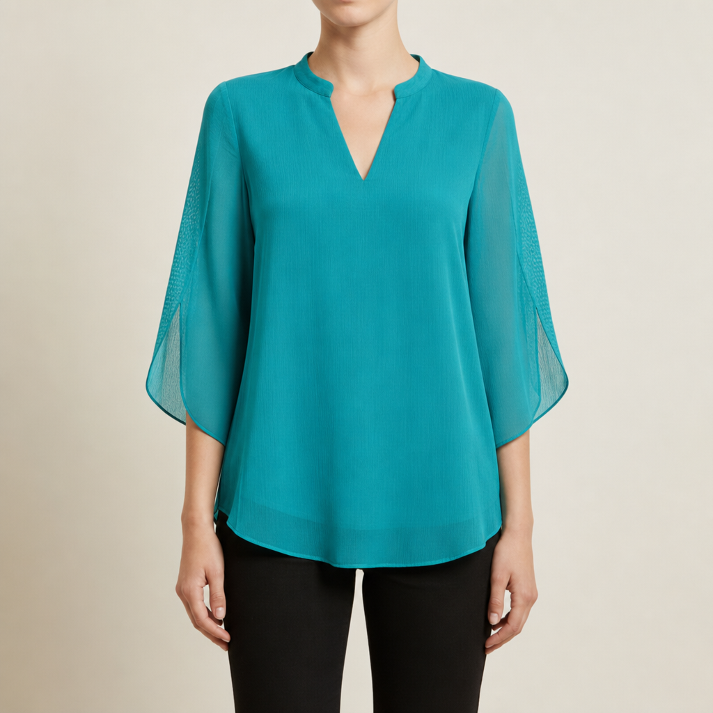 Nimes Split Sleeve Tunic Blouse in Teal