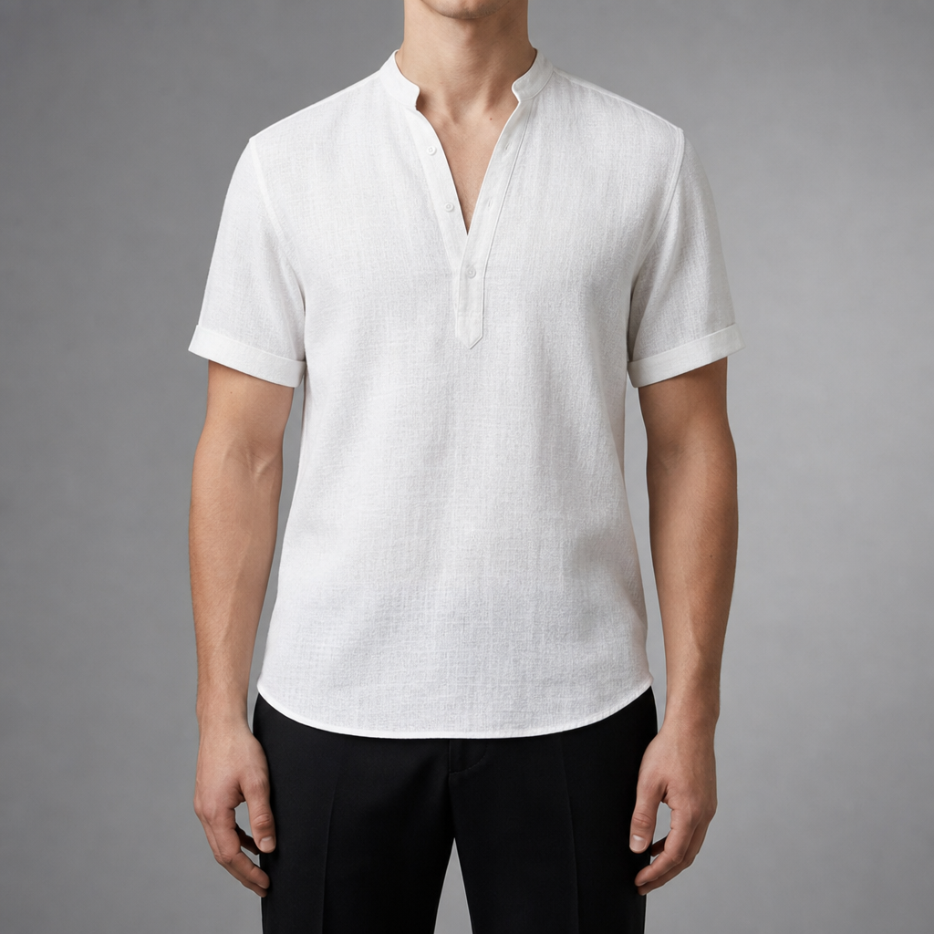 Monreale Linen Henley Shirt in White