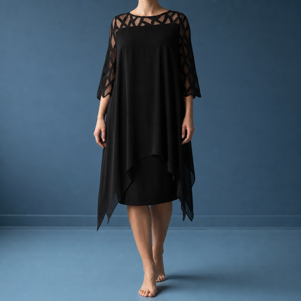 Gallipoli Lace Sleeve Chiffon Dress in Black