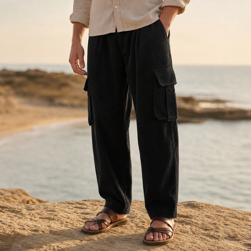 Sifnos Corduroy Cargo Pants in Black