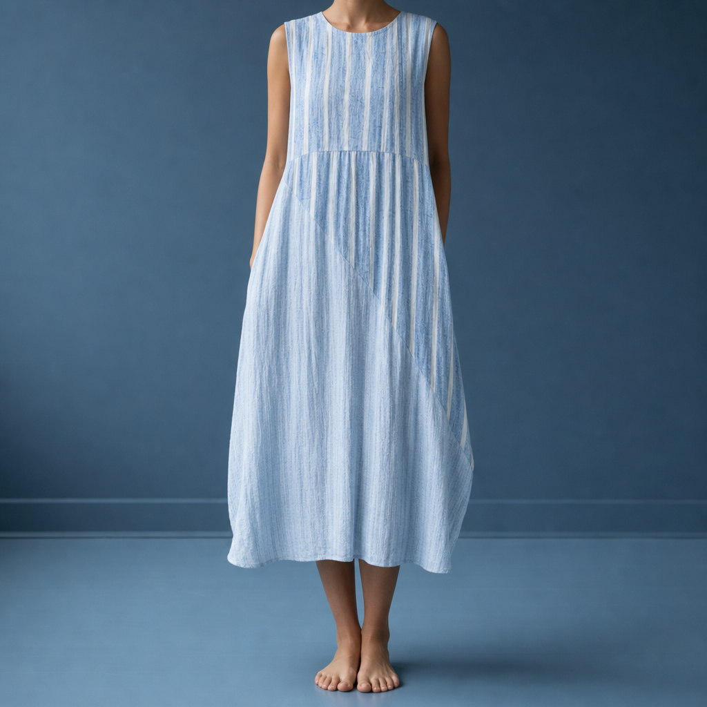 Valldemossa Plaid Tiered Midi Dress in Sky Blue