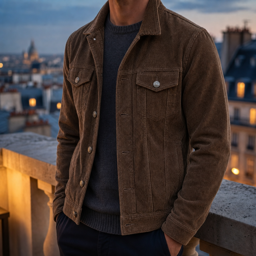 Paphos Corduroy Button-Up Jacket in Brown