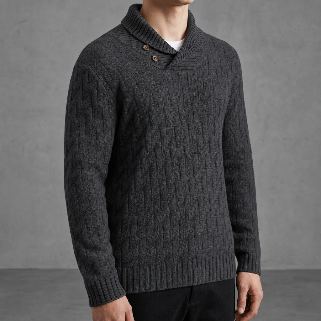Soller Shawl Collar Knit Sweater in Dark Gray