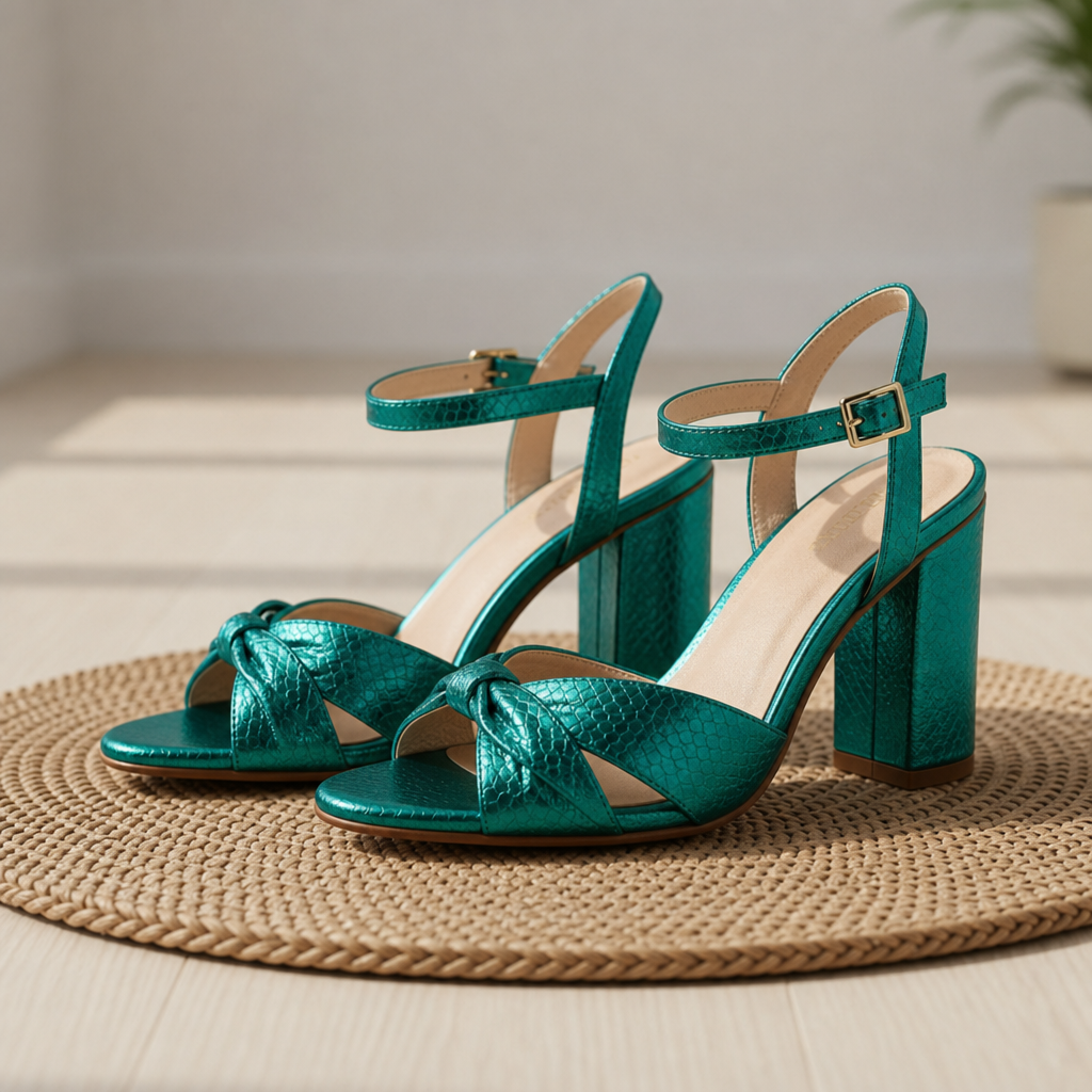 Cascais Knot Block Heel Sandals in Emerald Green
