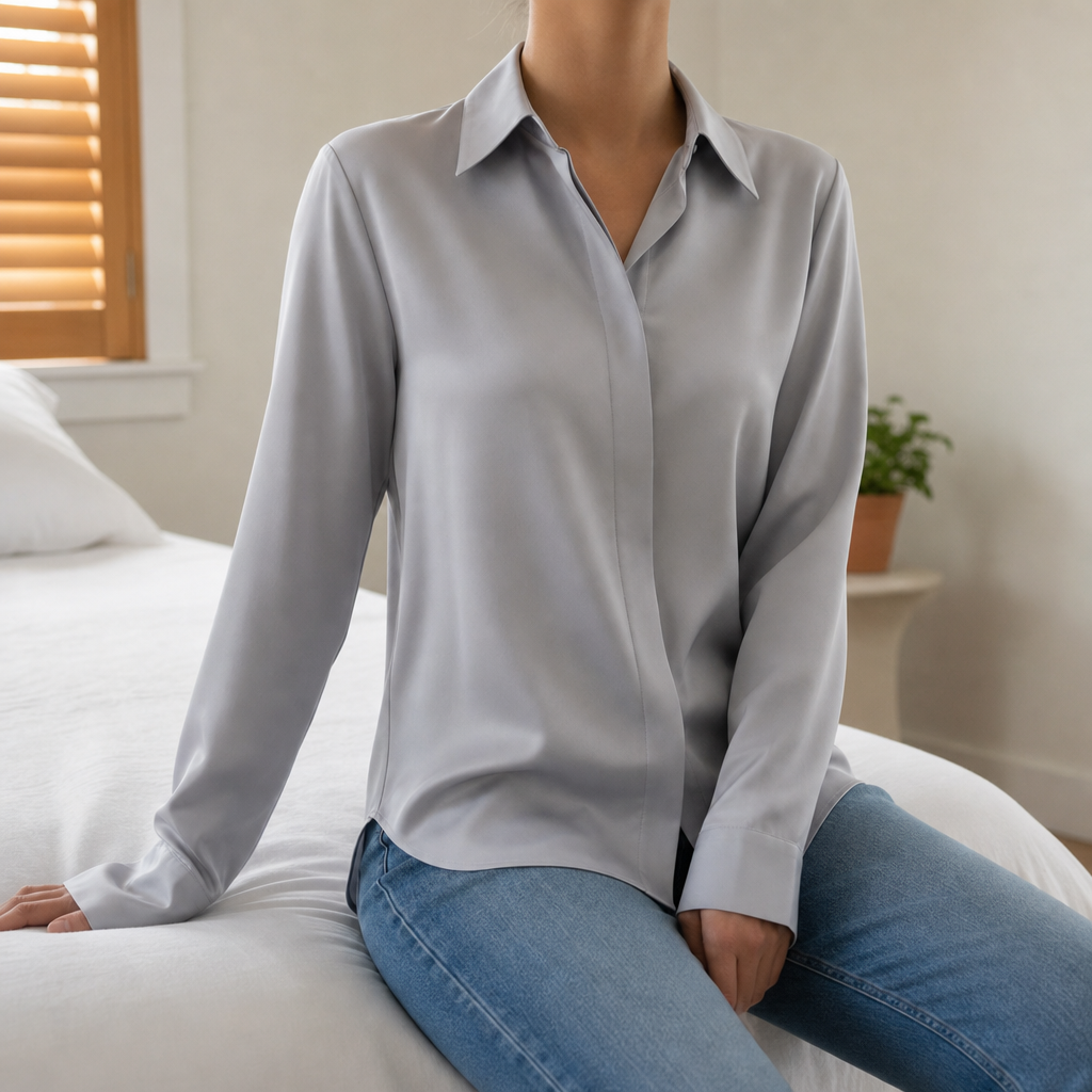 Piodao Long Sleeve Button Blouse in Gray