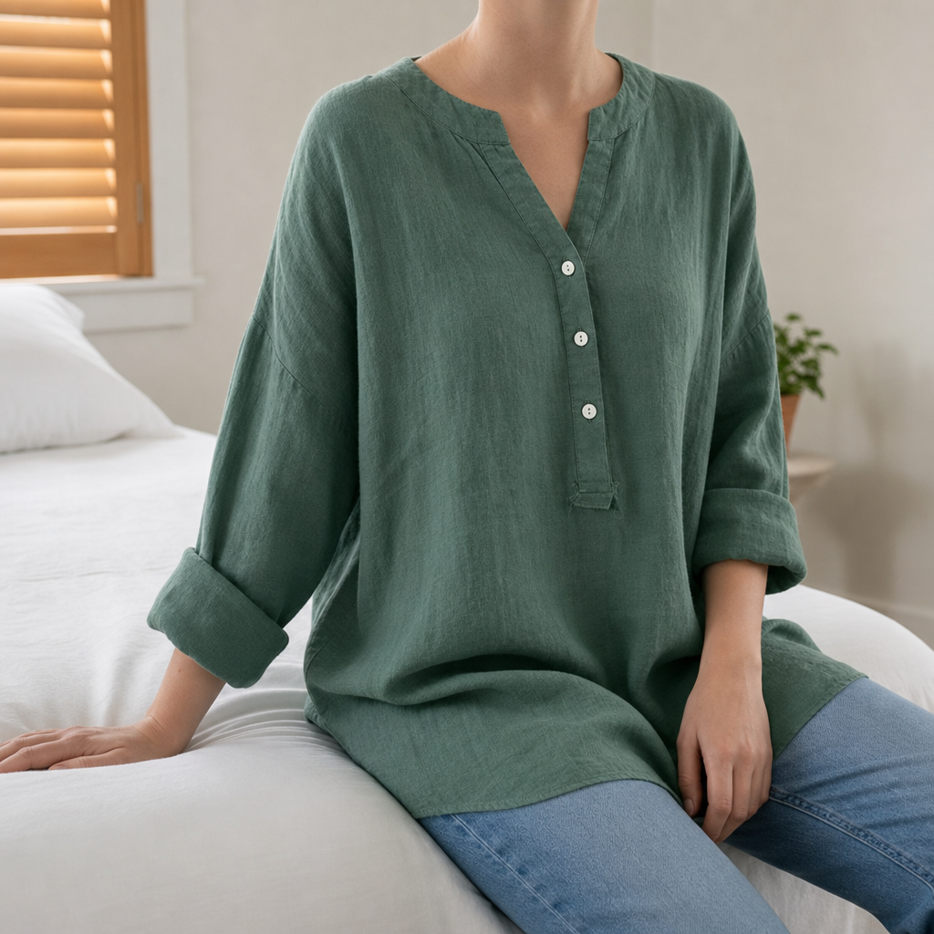 Kos Linen Button-Up Tunic in Green
