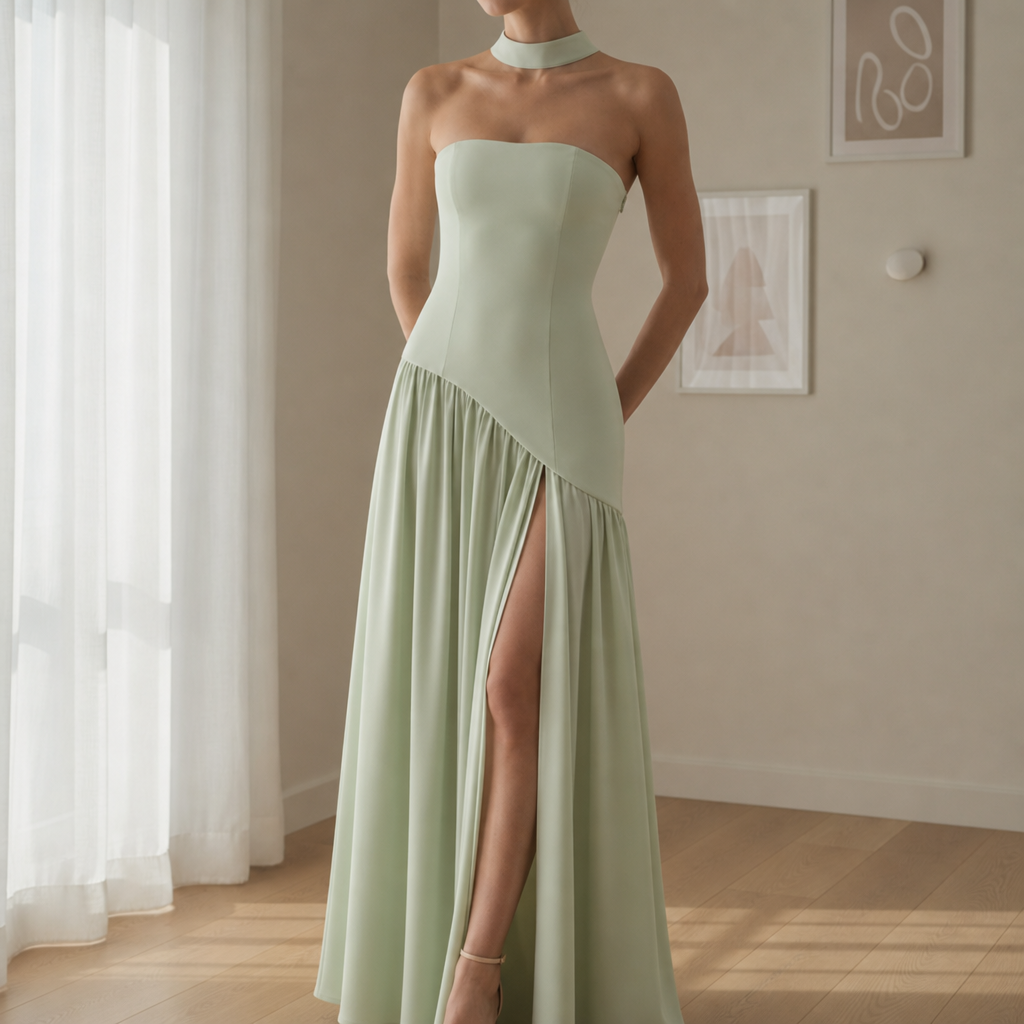 Gaeta Scarf Neck Maxi Dress in Mint Green