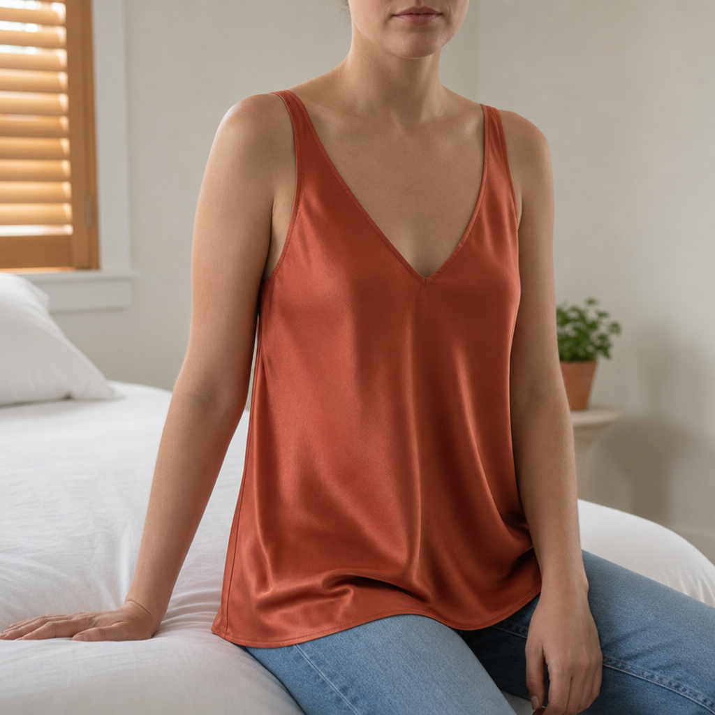 Methoni Satin V-Neck Camisole in Orange