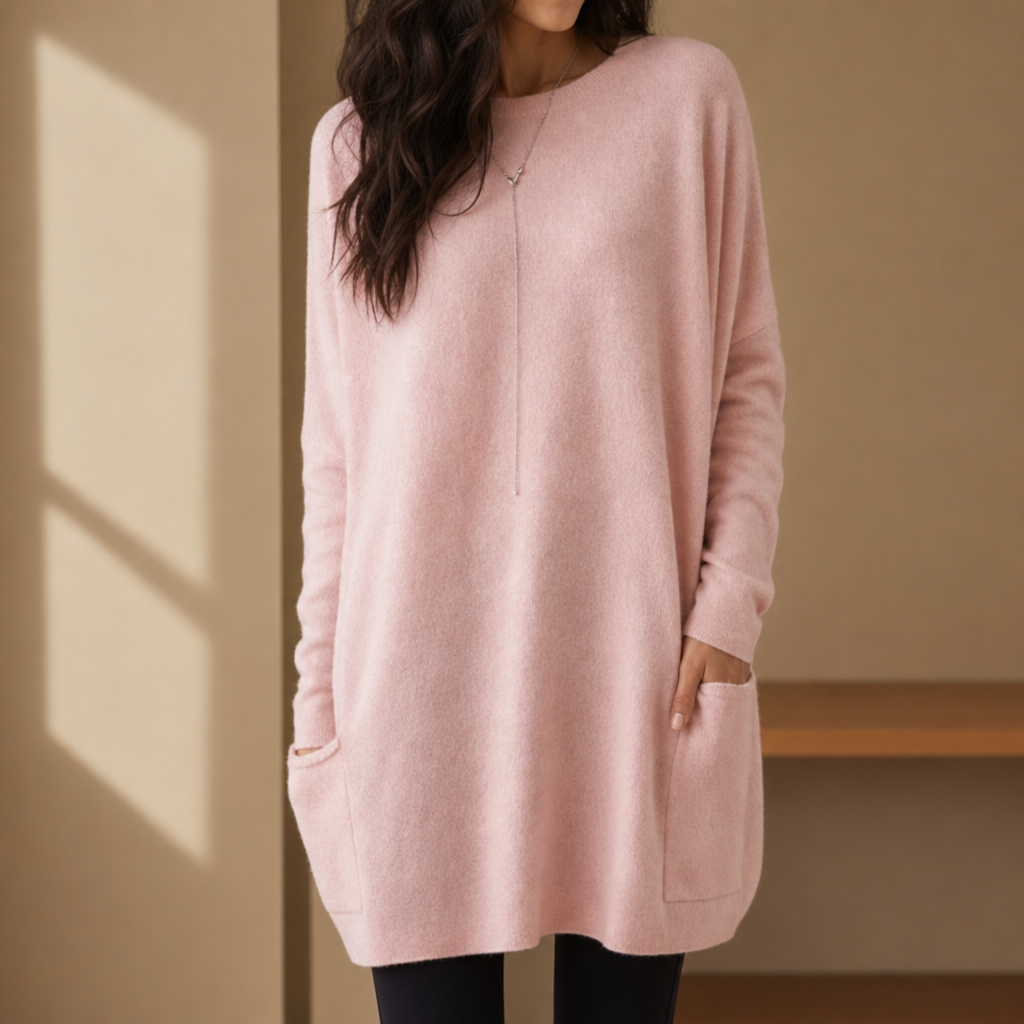 Sarentina Relaxed Pocket Tunic Sweater in Pink