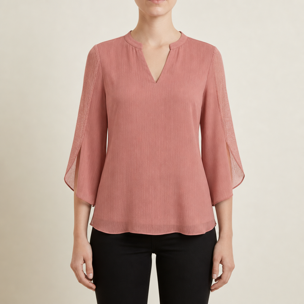 Nimes Split Sleeve Tunic Blouse in Dusty Pink