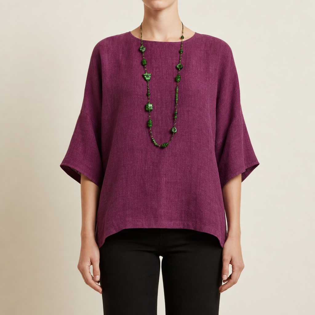 Trujillo Linen 3/4 Sleeve Blouse in Purple