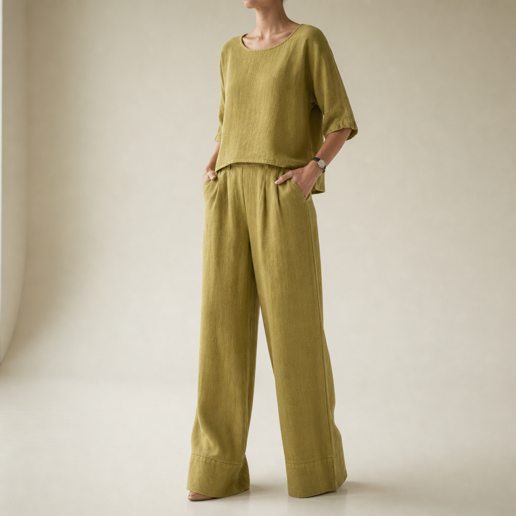 Skyros Linen Relaxed Matching Set in Yellow