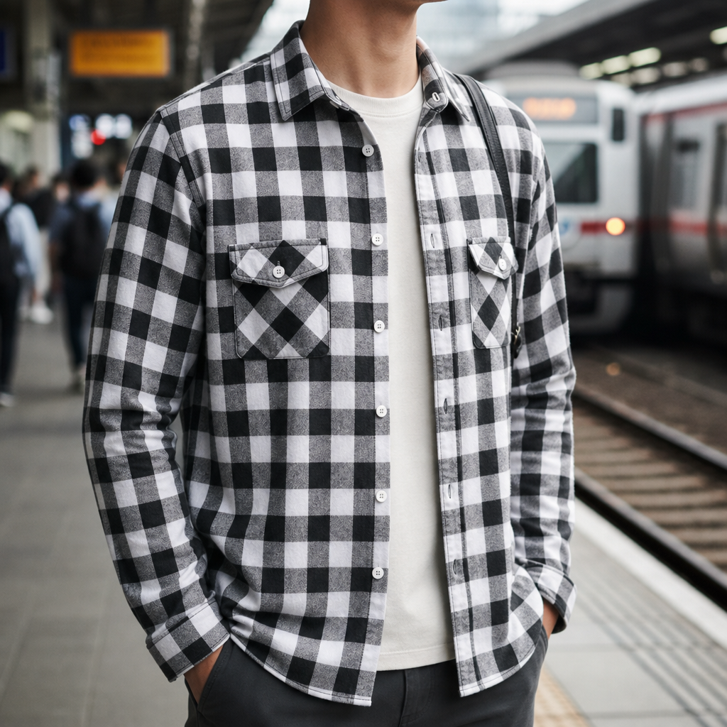Meteora Plaid Flannel Shirt in Black