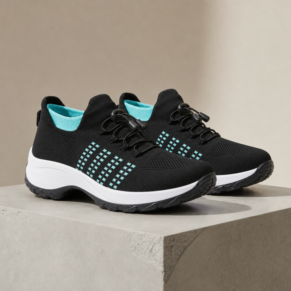 Tarifa Orthopedic Platform Trainers in Black Sky Blue
