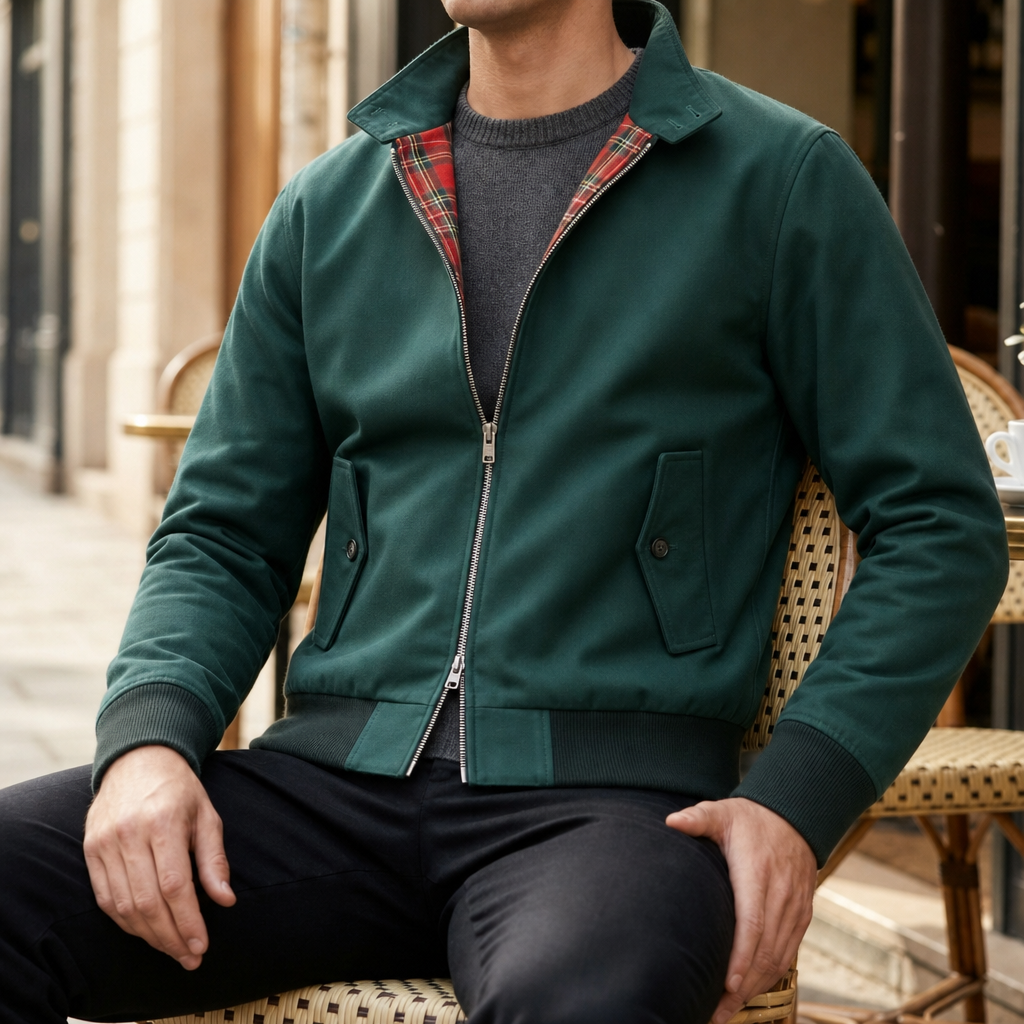 Siracusa Classic Tartan Lined Harrington in Dark Green