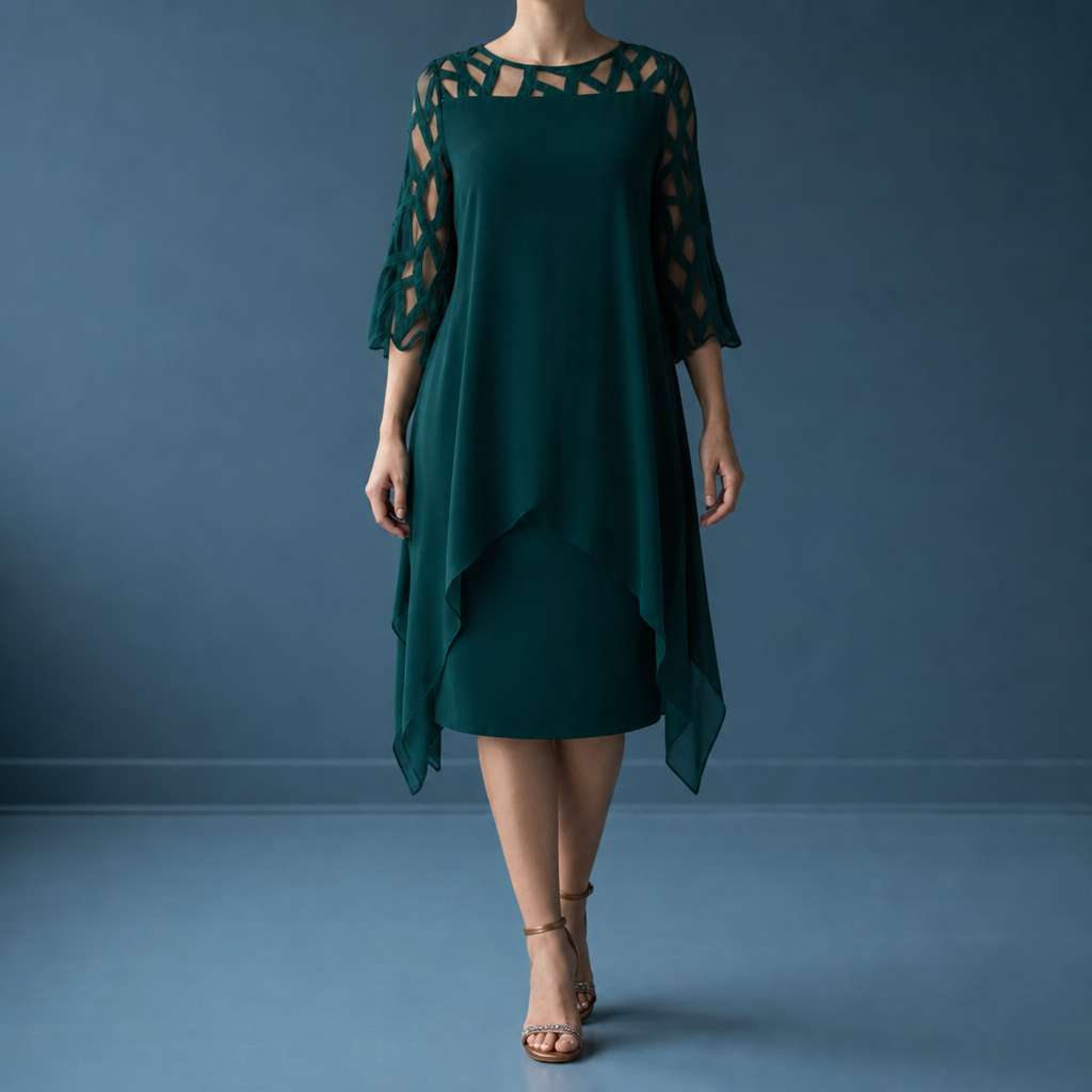Gallipoli Lace Sleeve Chiffon Dress in Green