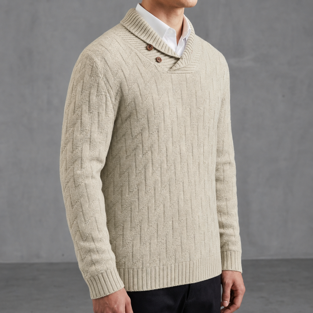Soller Shawl Collar Knit Sweater in Ivory