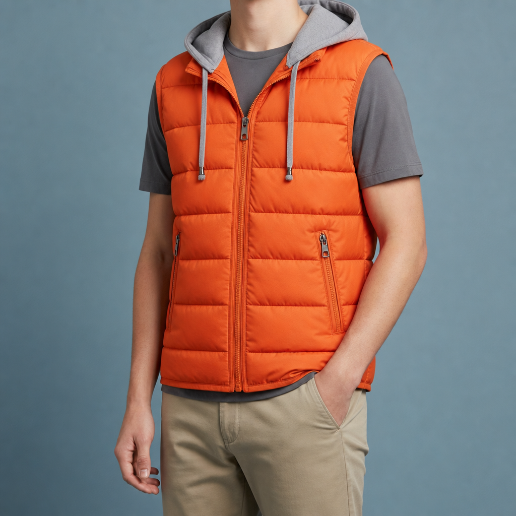 Tarifa Quilted Hooded Vest in Orange