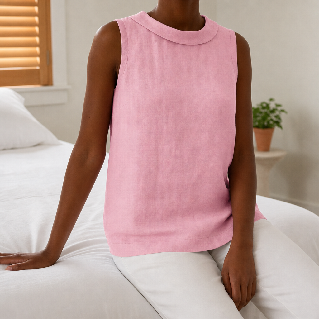 Delphi Roll Collar Sleeveless Blouse in Pink