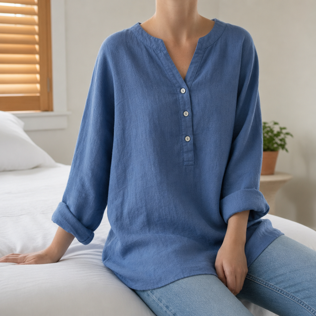 Kos Linen Button-Up Tunic in Blue