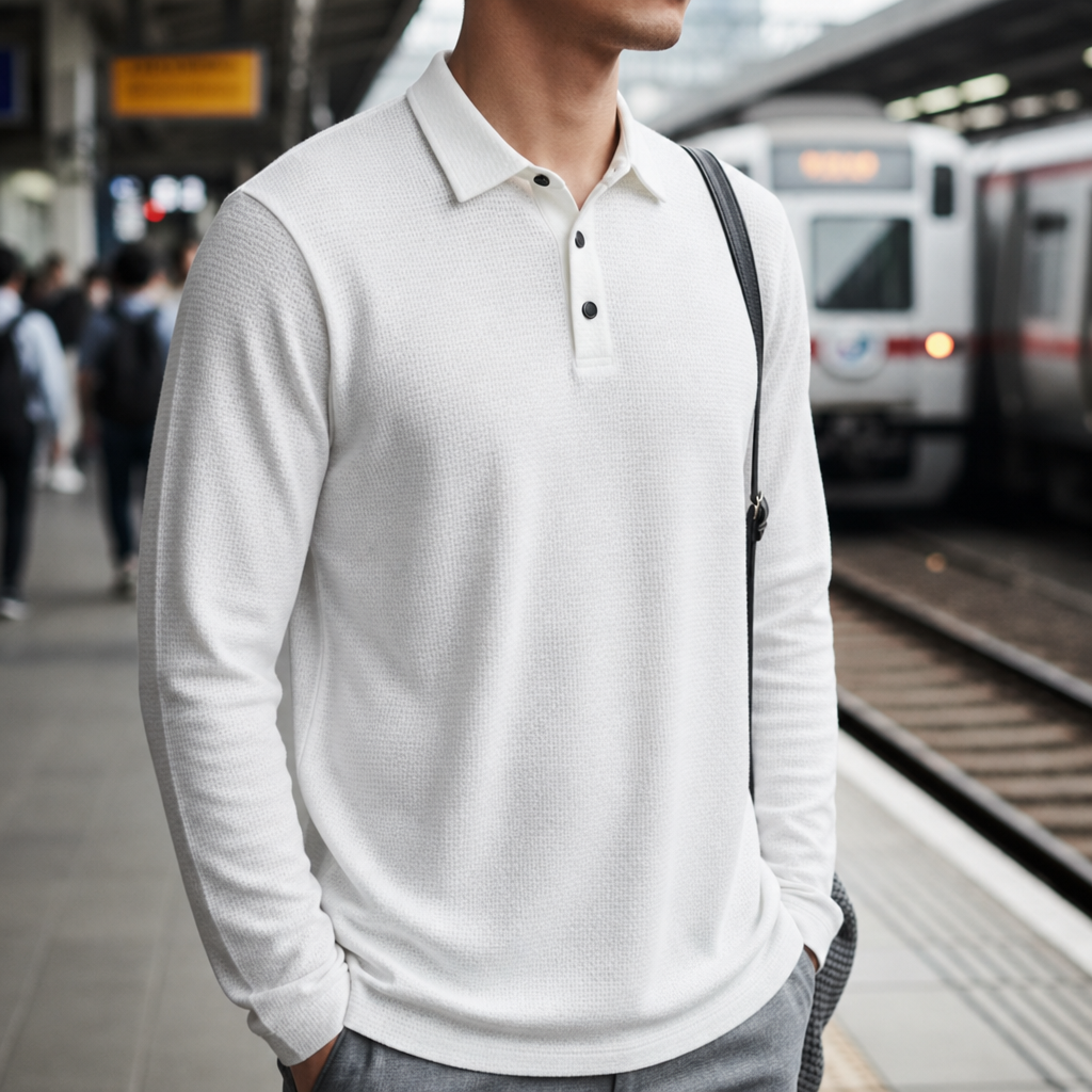 Skopelos Textured Silk Polo in White