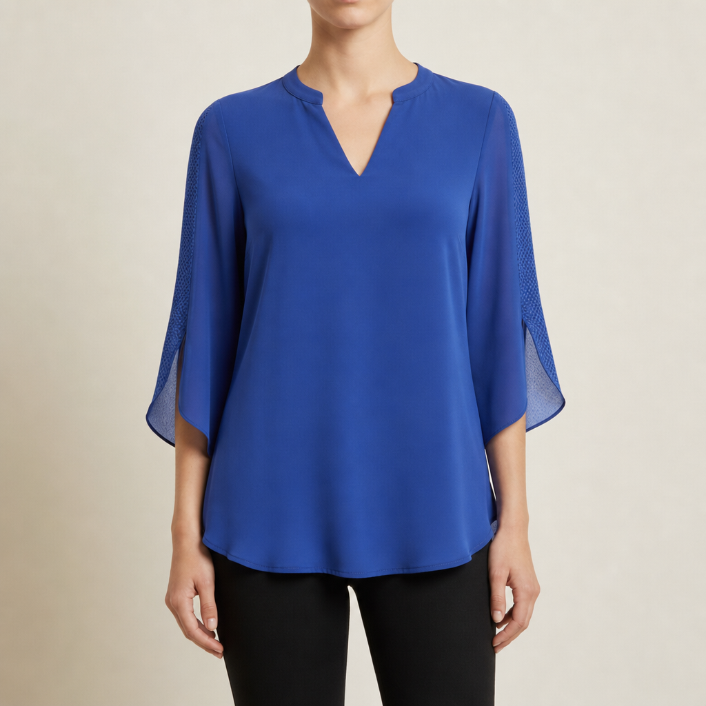 Nimes Split Sleeve Tunic Blouse in Royal Blue