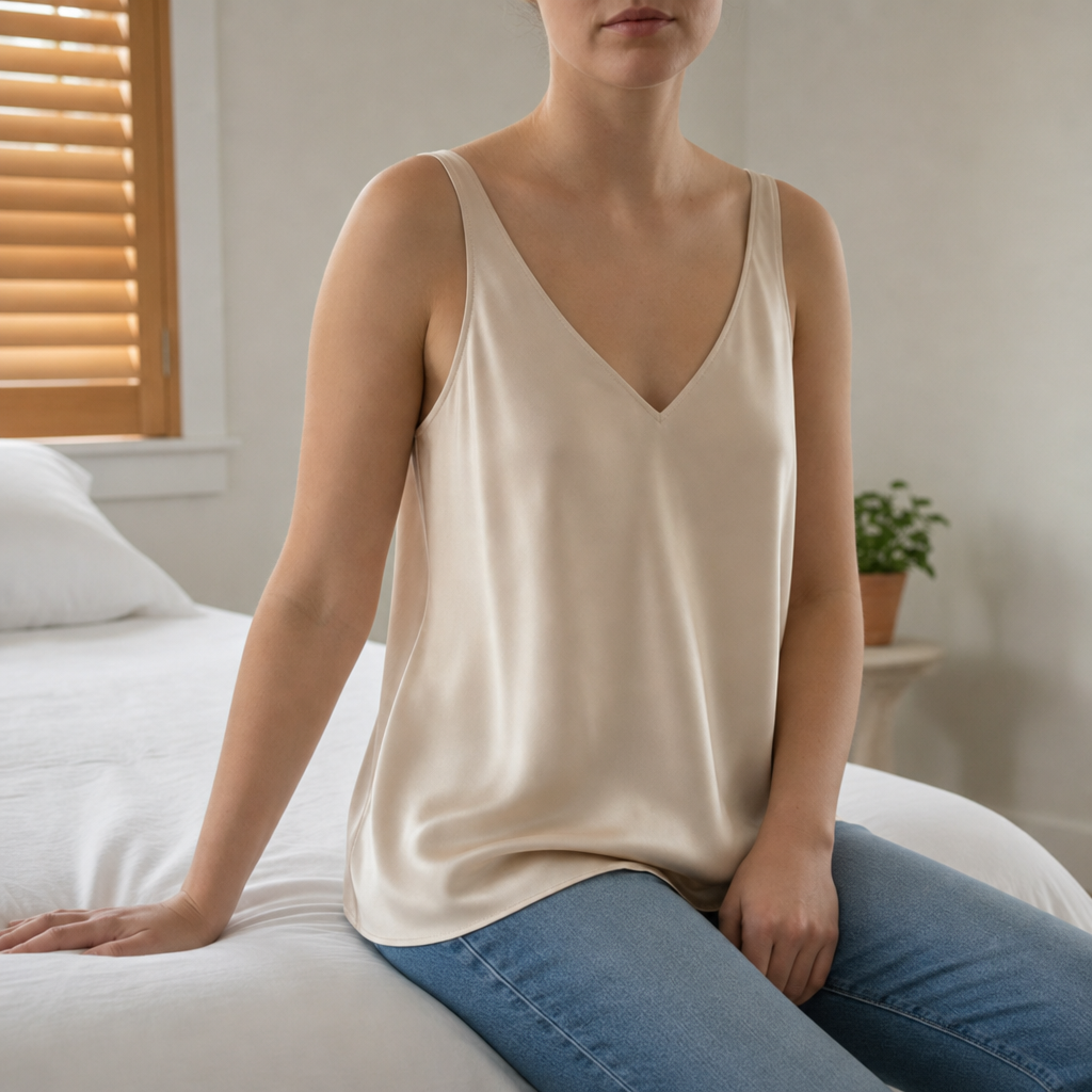 Methoni Satin V-Neck Camisole in Beige