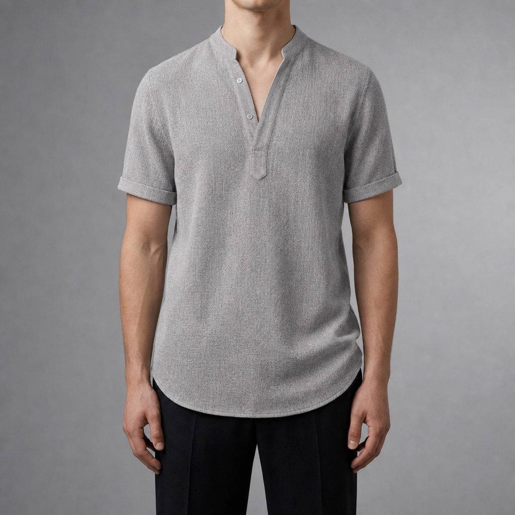 Monreale Linen Henley Shirt in Gray
