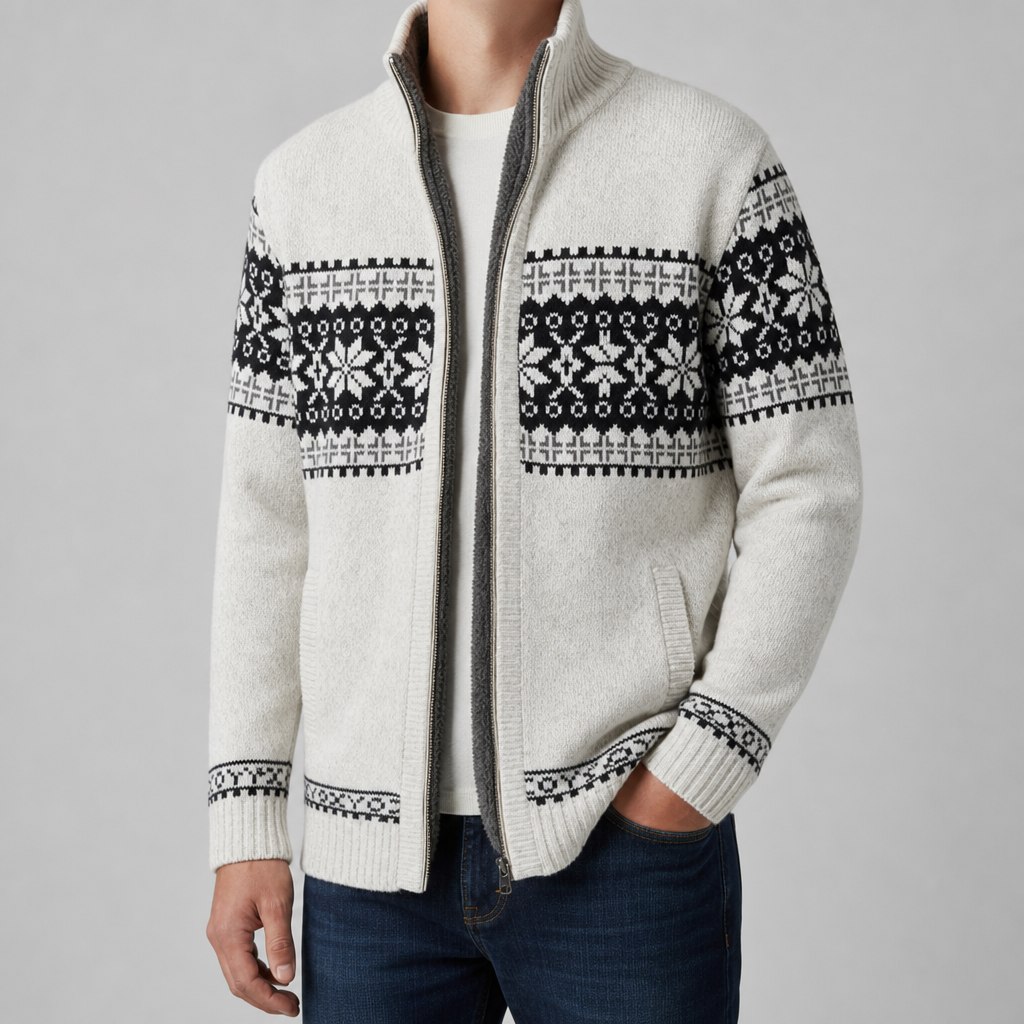Obidos Nordic Fleece-Lined Cardigan in Ivory