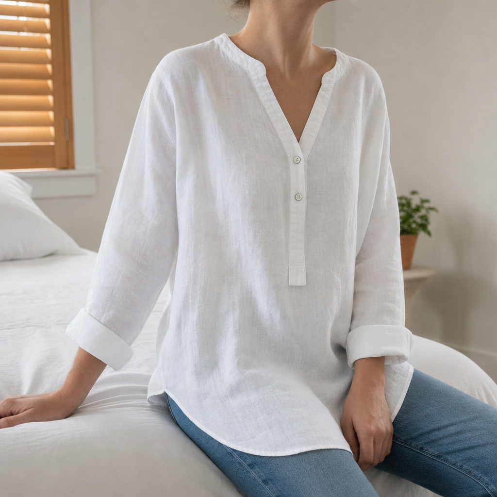 Kos Linen Button-Up Tunic in White