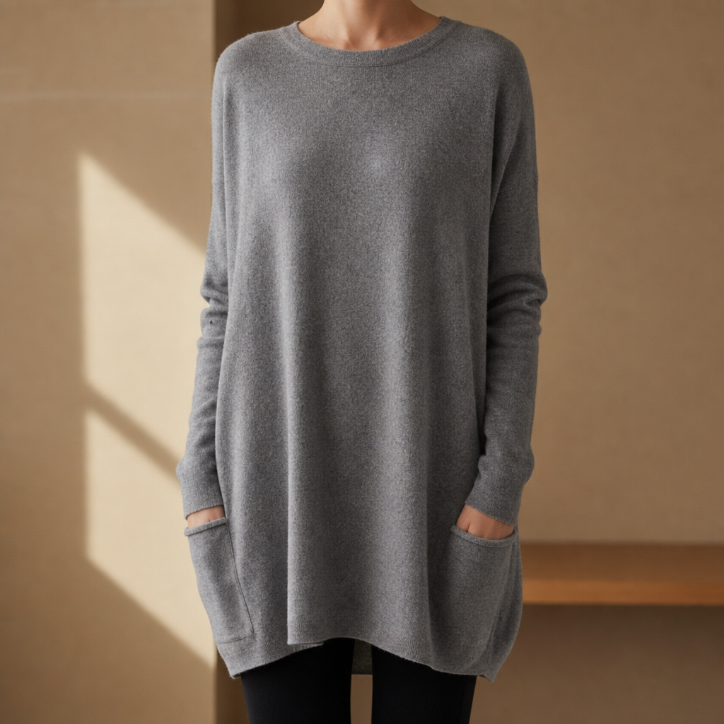 Sarentina Relaxed Pocket Tunic Sweater in Gray